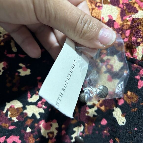 NWT Anthropologie Balloon-Sleeve Blouse Open Back Tie Belt Top Multicolor XXS - Picture 13 of 14